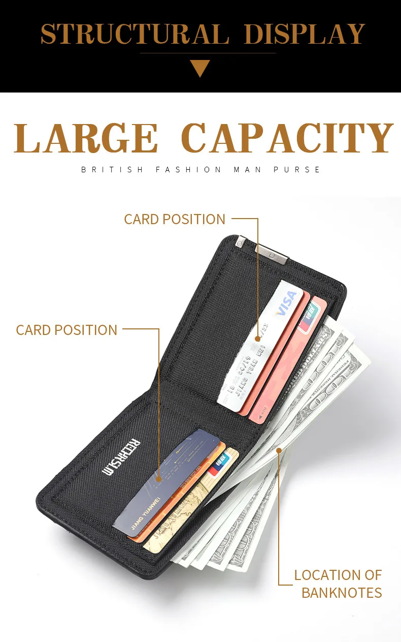 Men's And Women's Slim Fit Double Fold Canvas Wallet With Metal Decoration, Casual Denim Style Cash And Card Wallet