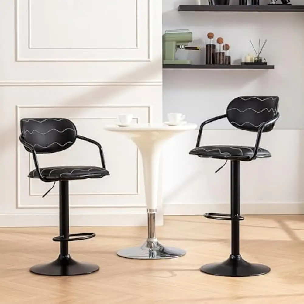 

Bar Stools Set of 2, Adjustable Counter Height Bars stoolss w/Back and Arm, Swivel Bar Chairs/PU Leather Kitchen Island Stools