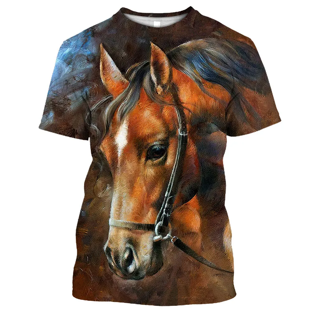 Animal Horse Series Printed Summer Men\'s O-Neck T-Shirts Casual Short Sleeve Oversized Pullover Fashion Streetwear Men Clothing