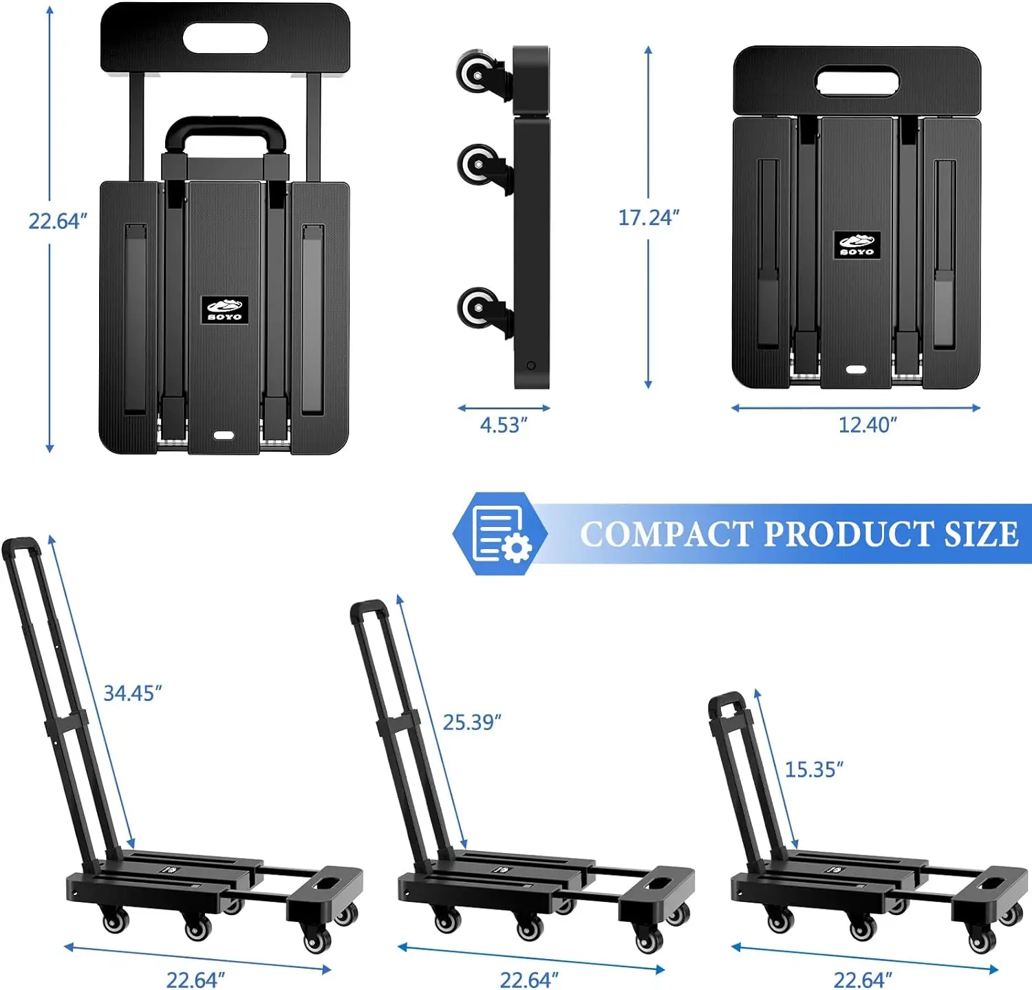 Imagem -02 - Caminhão de Mão Dobrável para Mover Dolly Portátil Carrinho de Bagagem Dobrável Cordas Elásticas Heavy Duty Rodas 500lbs