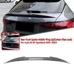 For Audi A3 8Y Sportback 2021-2024 Rear Trunk Middle Spoiler Wing Carbon Fiber Look/Gloss Black Tail Center Splitter Lip Trim