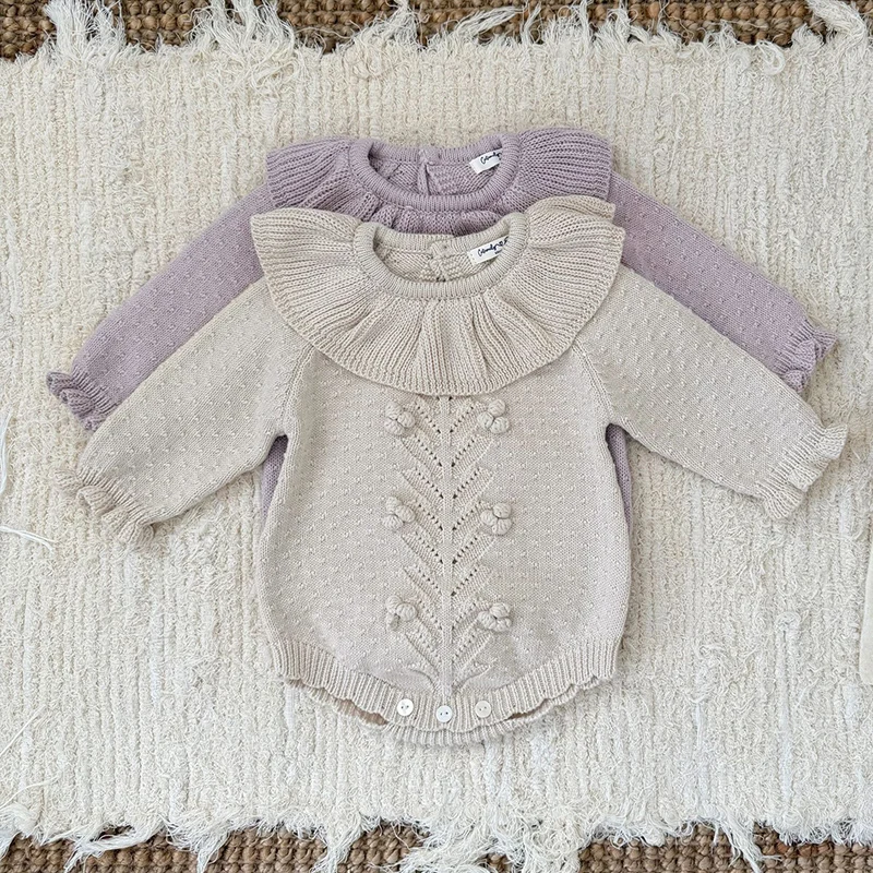 ربيع جديد 2026 0-24 متر ملابس الرضع طفل الفتيات محبوك بذلة بأكمام طويلة بلون الوليد الطفل الفتيات محبوك داخلية #1