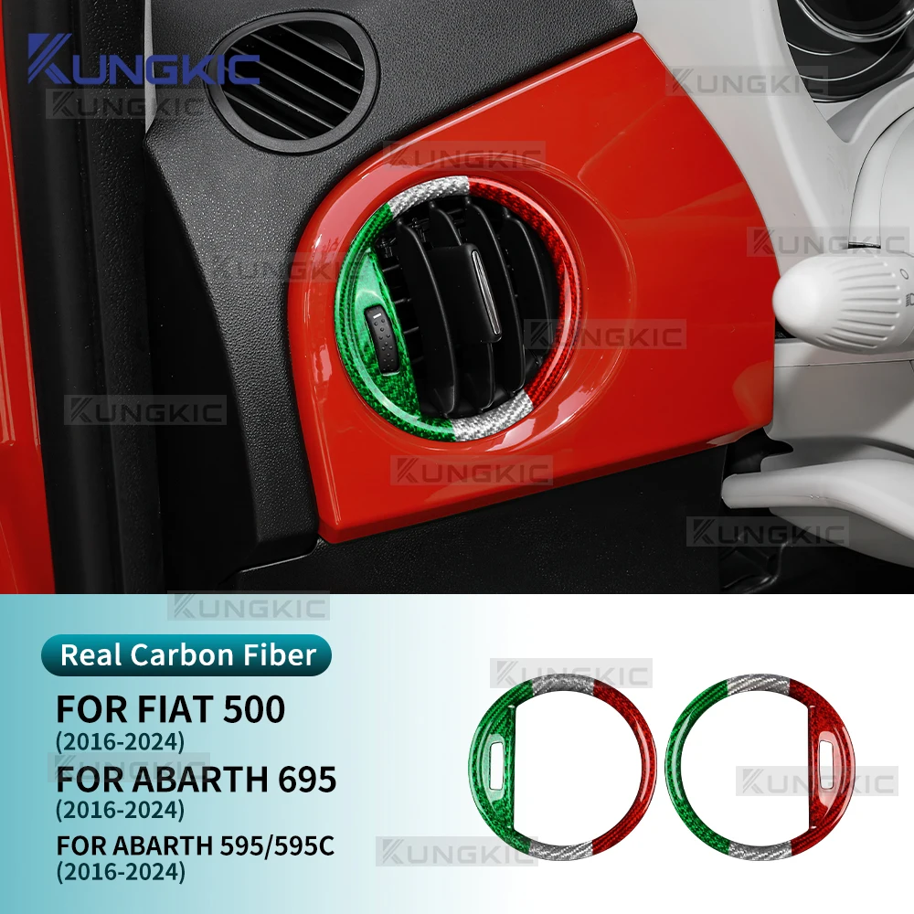 

Real Hard Carbon Fiber For Abarth 595 Abarth 695 Fiat 500 2016-2020 2021 2022 2023 2024 Tricolor Carbon Car Air Outlet Sticker