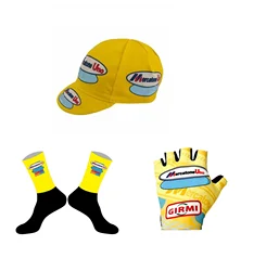 Mercatone Uno TEAM Retro Classic  One Pair Half Finger Cycling Gloves + ONE PAIR CYCLING SOCKS+ Polyester Caps