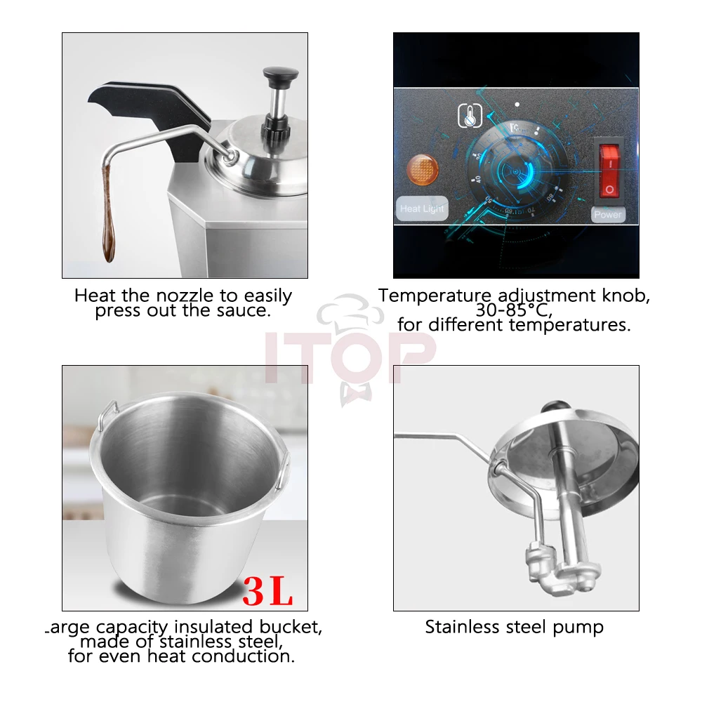 ITOP Sauce Warmer Sauce/ Chocolate/ Cheese Dispenser Pump Machine Capacity 3L Temperature 0-85°C Food Grade Stainless Steel