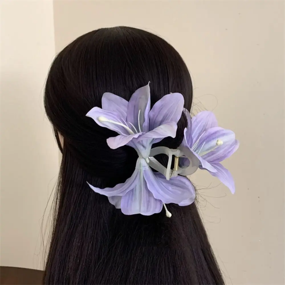 Bohemia Barrettes Lilium Flower Hair Claw Ponytail Clip Large Shark Clip Calla Hair Clip Headdress Grab Clip Big Hair Claw Beach