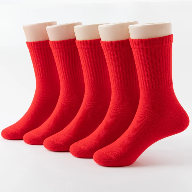 Children's Pure Red Cotton Socks Spring and Autumn Boys and Girls Sports and Leisure Socks 2-12Years