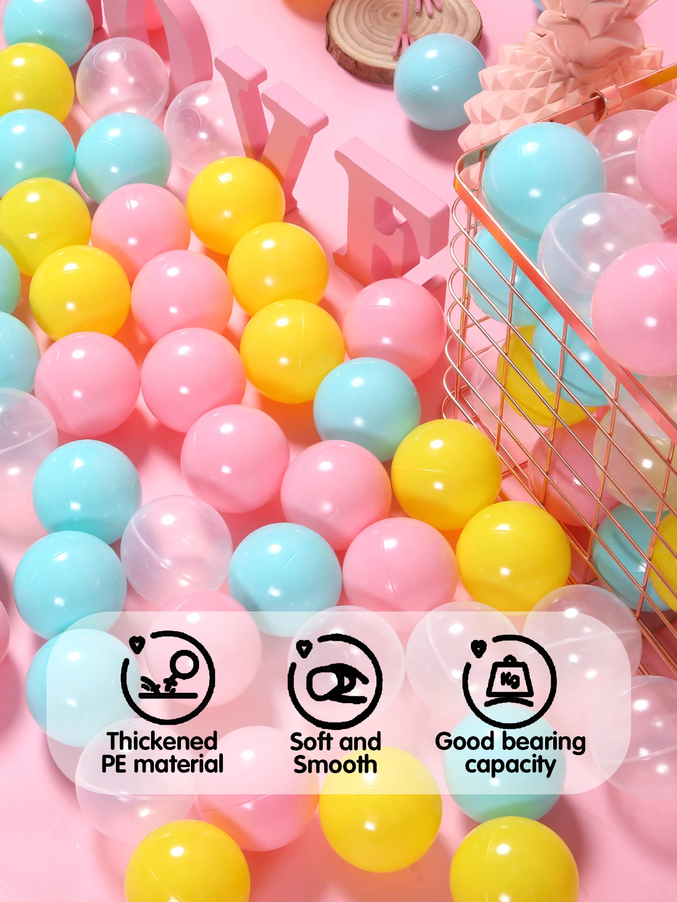 5.5cm 100 peças rosa, verde, amarelo e transparente bolas macias bolas de plástico à prova de esmagamento com saco reutilizável para crianças