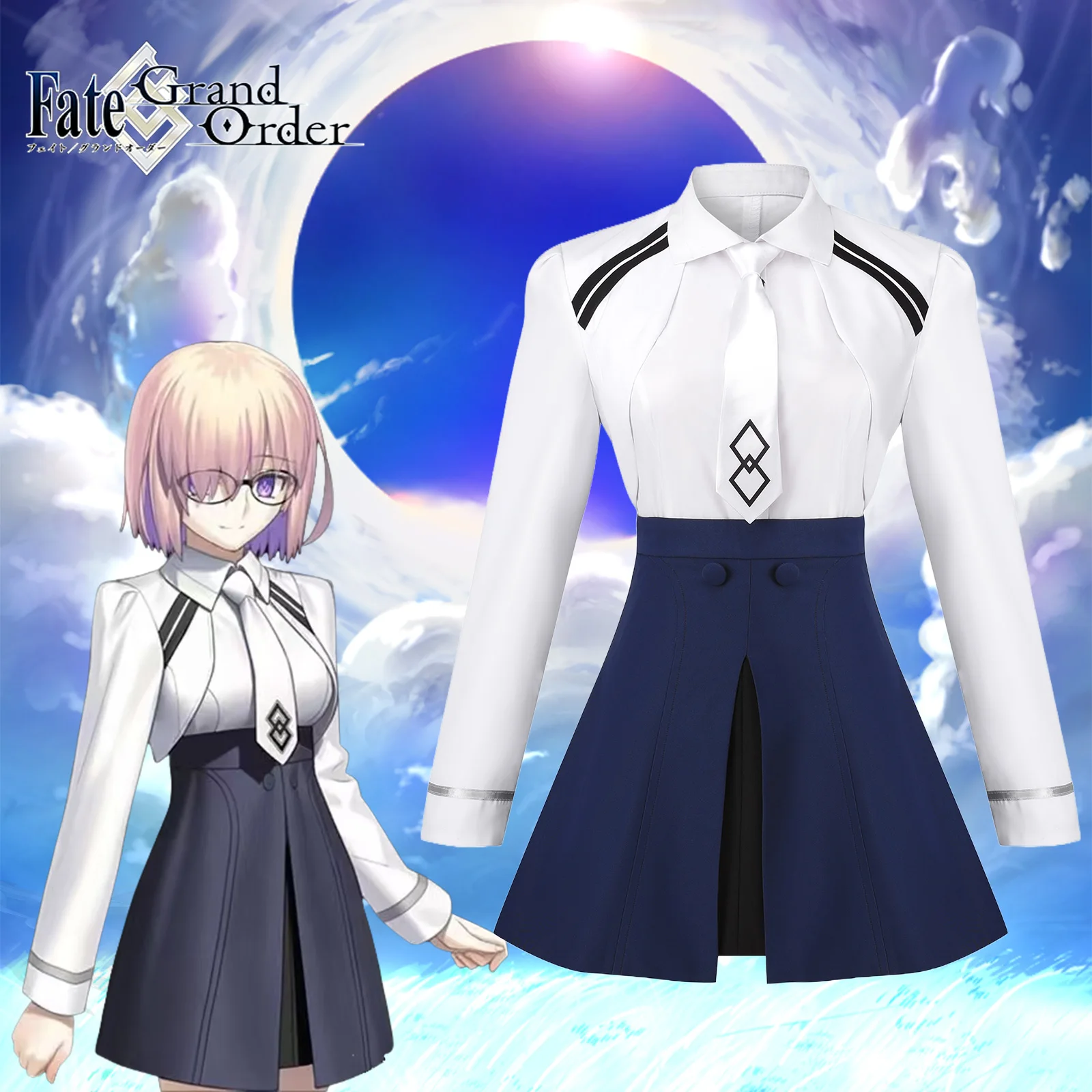 

Mash Kyrielight Cosplay Costume Uniform Dress with Tie for Halloween Party