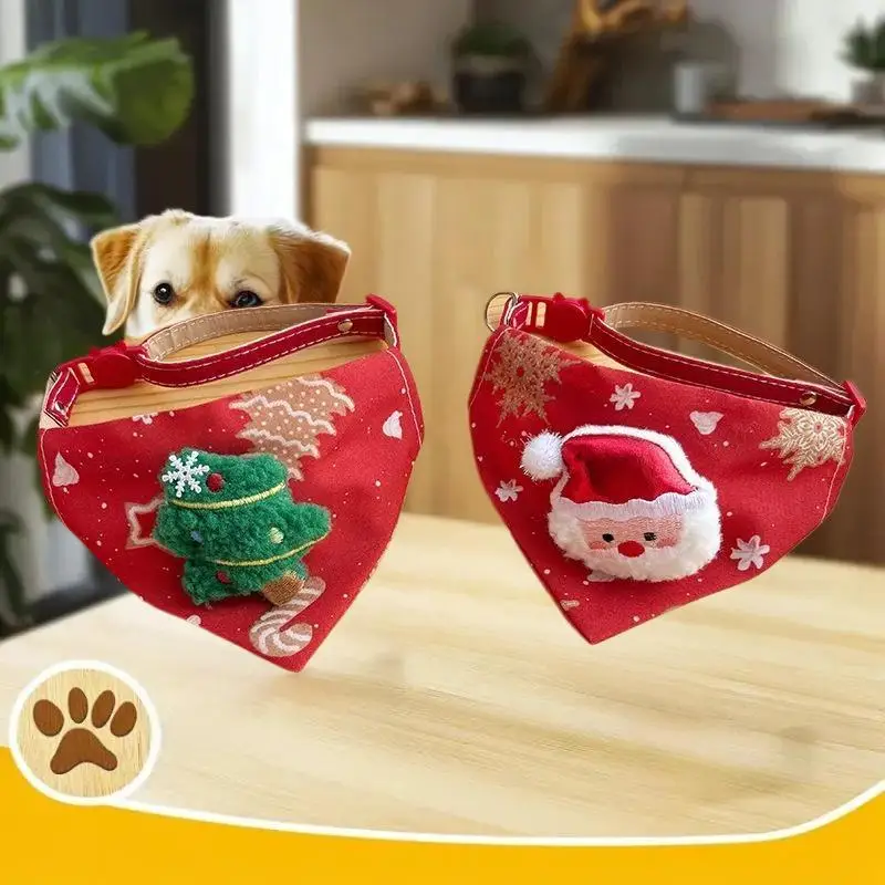 Bandana para mascotas de 23-40cm, árbol de Navidad, diseño de muñeco de nieve de Papá Noel para perro pequeño, ropa de cuello ajustable, decoración de cuello babero
