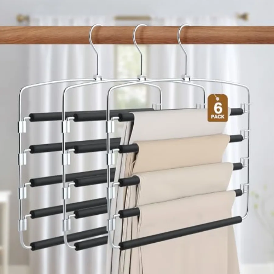 

Вешалки для брюк с защитой от скольжения, экономящие место, 5-слойные, с поворотным кронштейном, из нержавеющей стали с нескользящими накладками, органайзер для гардероба