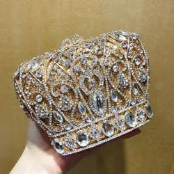 Women Embellished Rhinestone Evening Bag Crown-Shaped Crystal Clutch Purse Luxury Elegant Banquet Dress Handbag for Women