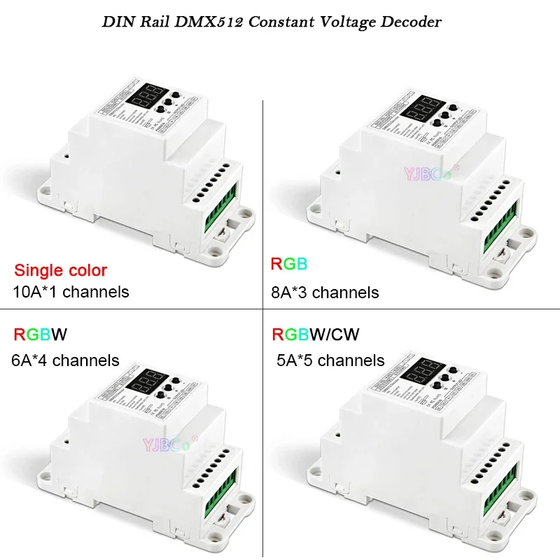 

1CH 3CH 4CH 5CH DIN Rail Constant Voltage DMX512 Decoder 12V-24V DMX512/1990 PWM RJ45 Single color/RGB/RGBW/RGBCW LED Controller