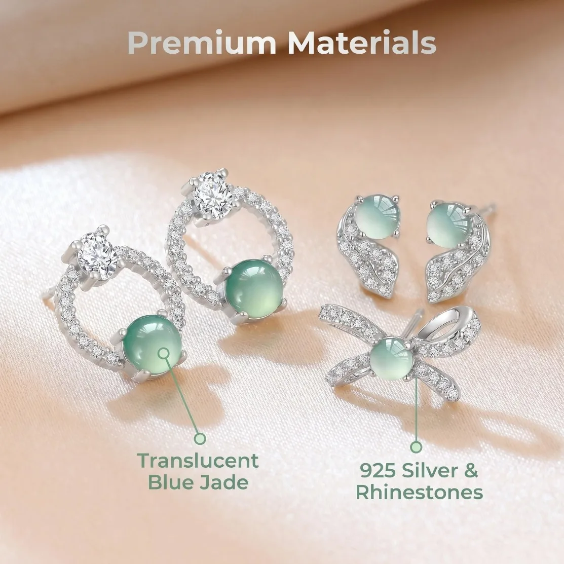 

Natural Blue Water Jadeite Stud Earrings 925 Silver Paved Zircon Comfortable Fit Ear Jewelry Charm Amulet Gifts for Girl Women