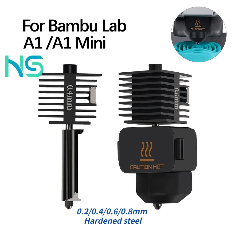 

For Bambu Lab A1 Mini Hotend Kit Hardened Steel Nozzle 0.2/0.4/0.6/0.8mm Nozzle for Bambu Lab A1 Hot End 3D Printer Accessory