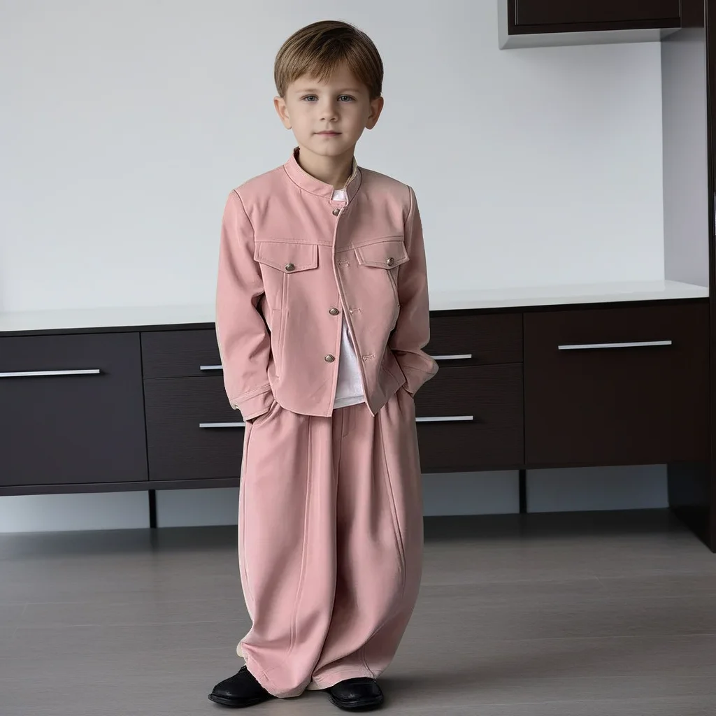 

Boys Clothes Set Trendy Pink Stand Collar Jacket Pants 2-piece Autumn Casual School Teens Kids Outfits Children Clothing 13 14 Y