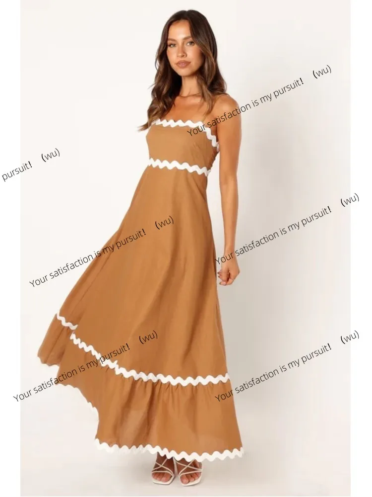 

Sexy Striped Spaghetti Strap Long Dresses For Women Backless Casual Vacation Maxi A-line Beach Dress Female Sleeveless Vestidos