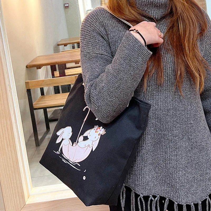 2024 Nowa damska torebka na ramię Cute Rabbit Canvas Bag Large Capacity Carry Book Bag Student Tuition Tote Shoulder Bag Gift