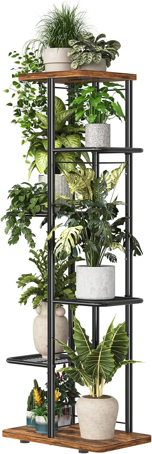 

6-Tier Metal Plant Shelf for Indoor and Outdoor Use, Space-Saving Corner Stand for Multiple Plants