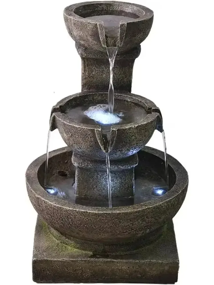 

Уличный фонтан-водопад - расслабляющий успокаивающий садовый фонтан, патио, открытый для сада и патио со светодиодной подсветкой