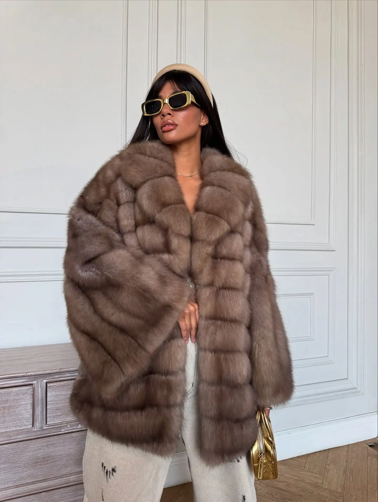 معطف نسائي غير رسمي مطوي من الفرو الصناعي موضة الصلبة التلبيب كم كامل معاطف دافئة فضفاضة 2025 ملابس خارجية شتوية جديدة للسيدات عالية الشارع #5