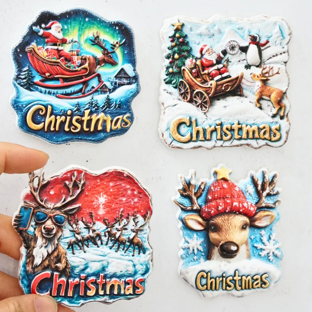 

1pc, Christmas refrigerator magnet, Christmas decor, Santa Claus refrigerator magnet, snow scene refrigerator magnet, reindeer r
