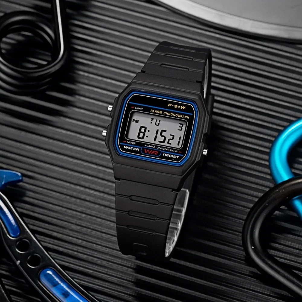 패션 어린이 시계 디지털 LED 럭셔리 스테인리스 스틸 사각 손목시계 전자 시계 남성 여성용 시계