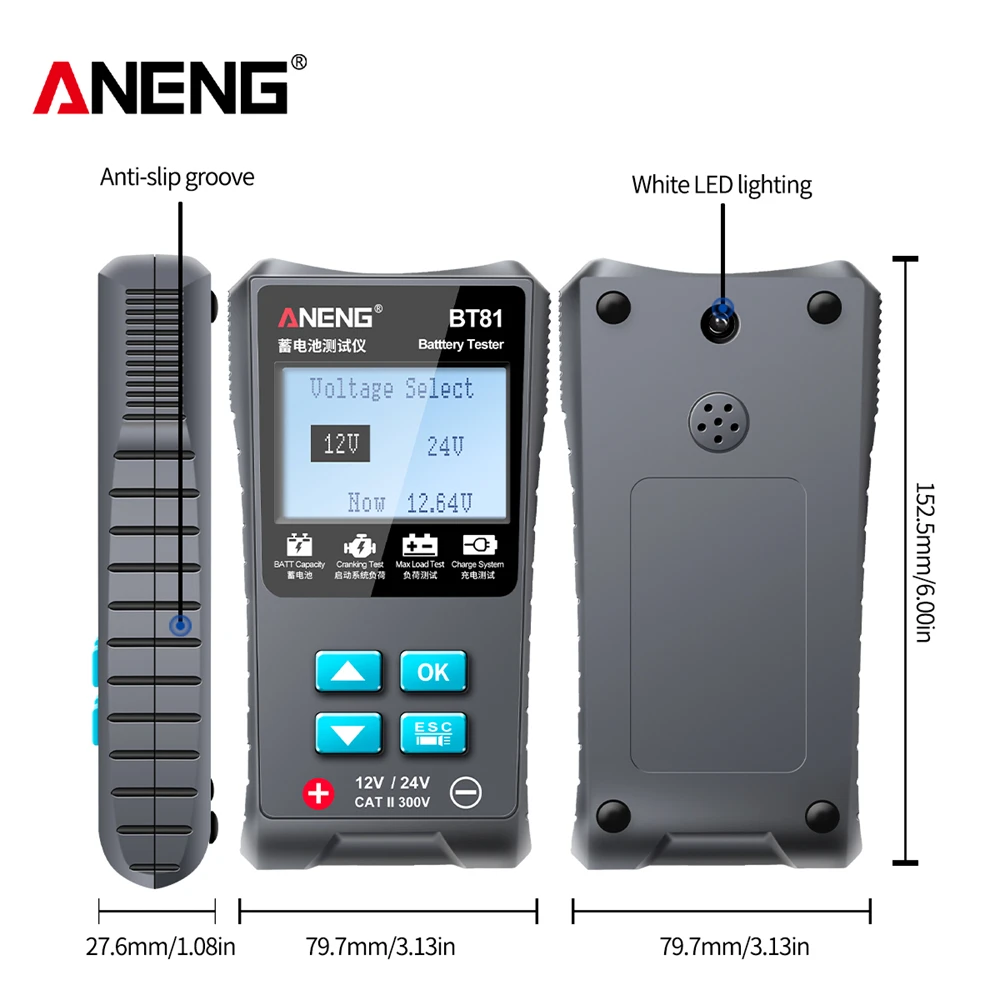 ANENG BT81 Car Battery Tester 12V/24V 100 to 1700CCA Cranking Charging Circut Tester Battery Analyzer 12/24 Volts Battery Tools