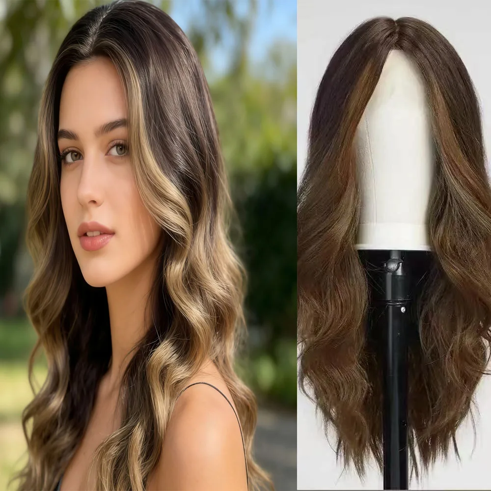 

Full machine made Body High-Shine Brown Wig, 180% Density, 26inch Loose Shoulder-Length Waves, Light Blonde Mixed Color Wig, Pre-Trimmed Natural Hairline, High-Quality Wig, Easy to Wear, Suitable for Women