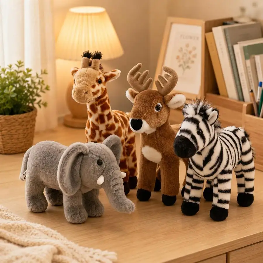 

Standing Animal Series Plush Toys, Soft And Fluffy Stuffed Animals, Giraffe / Stag / Zebra / Elephant. Suitable For Home Decoration, Vehicle Decoration, Wedding Season, Children's Birthday, Mother's Day, Party And Gathering.