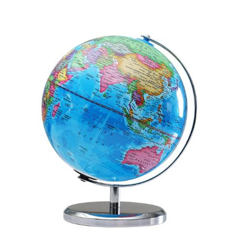 Sphere Diameter 20cm Full English World Globe HD Printed Desk Teaching LED Lights Globe Metal ABS 360° Rotation Office Crafts