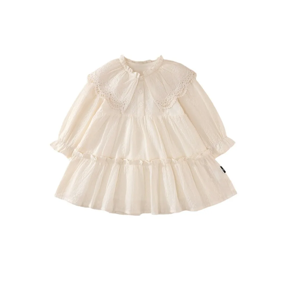 

Sweet Pleated Lace Princes Dress A-line Sweet Girls Long Dress Loose Ballet Style Children Long Sleeved Dress Holiday