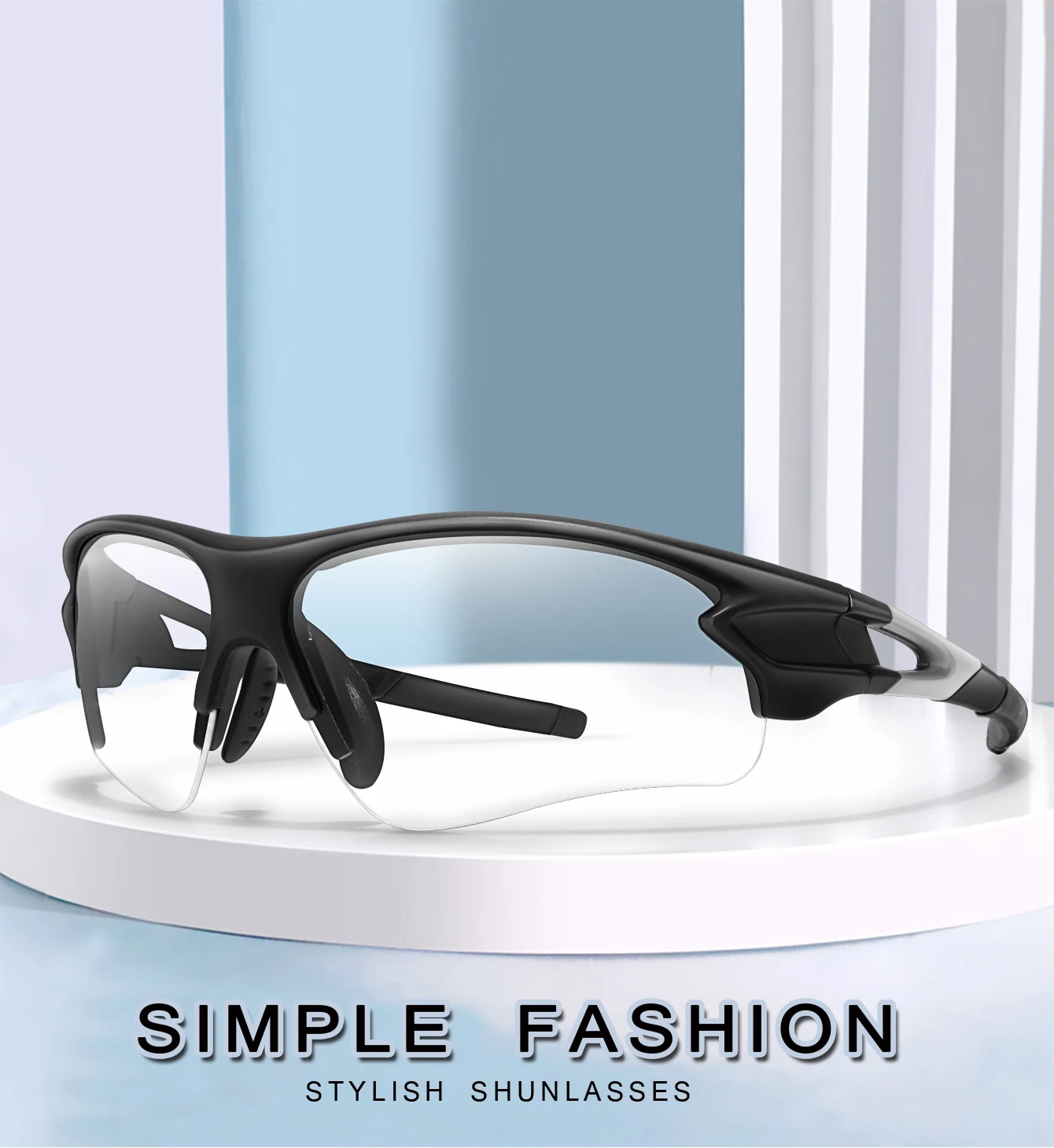 Photochrome Sport-Sonnenbrille für Herren und Damen – Modische Halbrahmen-Brille für Radfahren, Laufen und Wandern – Detail 1