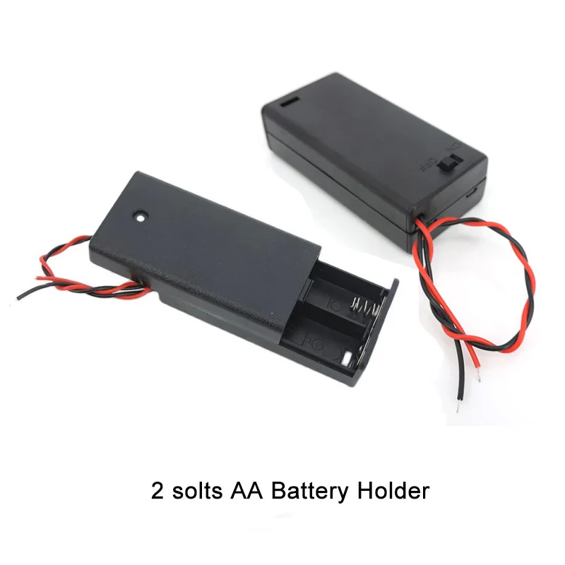 2AA 2XAA 3V Black 2 solts Battery Storage Case Box Holder 2x 1.5V Connector with cover ON/OFF Switch With Lead Wire wholesale A7