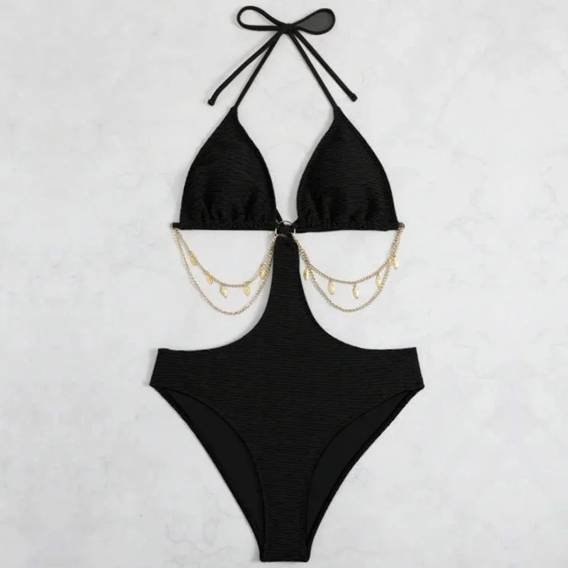 2025 新しいチェーンセクシーなワンピース水着ファッショナブルなセクシーなビキニ水着女性ビキニセット