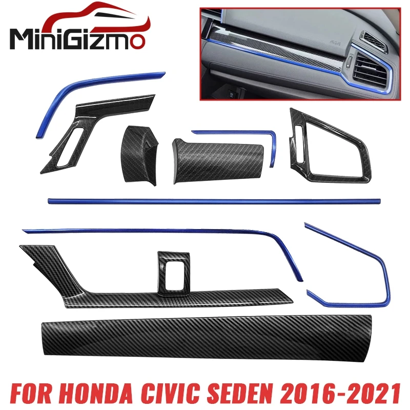 

11Pcs Car For Honda Civic 10th Gen 2016-2021 Console Center Dashboard Frame Strip Cover Trim Interior Stickers ABS