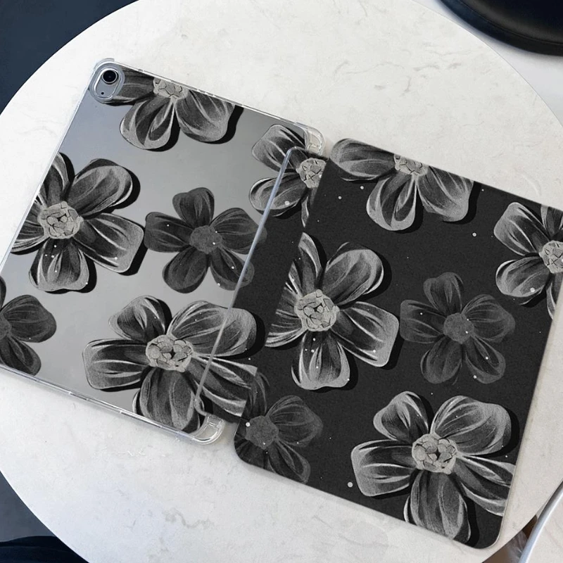 Black Oil Painting Flower Smart Cover for Ipad 10th Generation Air4/5 10.9 Mini 6 8.3 Inch IPad 9.7 10.2 9th 8th 6th 5th Funda