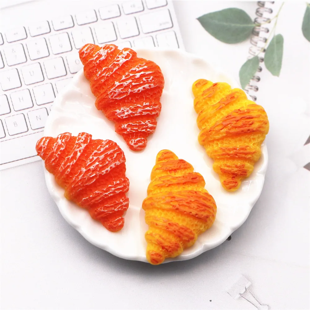 10pcs Kawaii Resin Flatback Cabochon Miniature Simulation Food Bread Croissant  DIY Craft Decoration,16*26mm