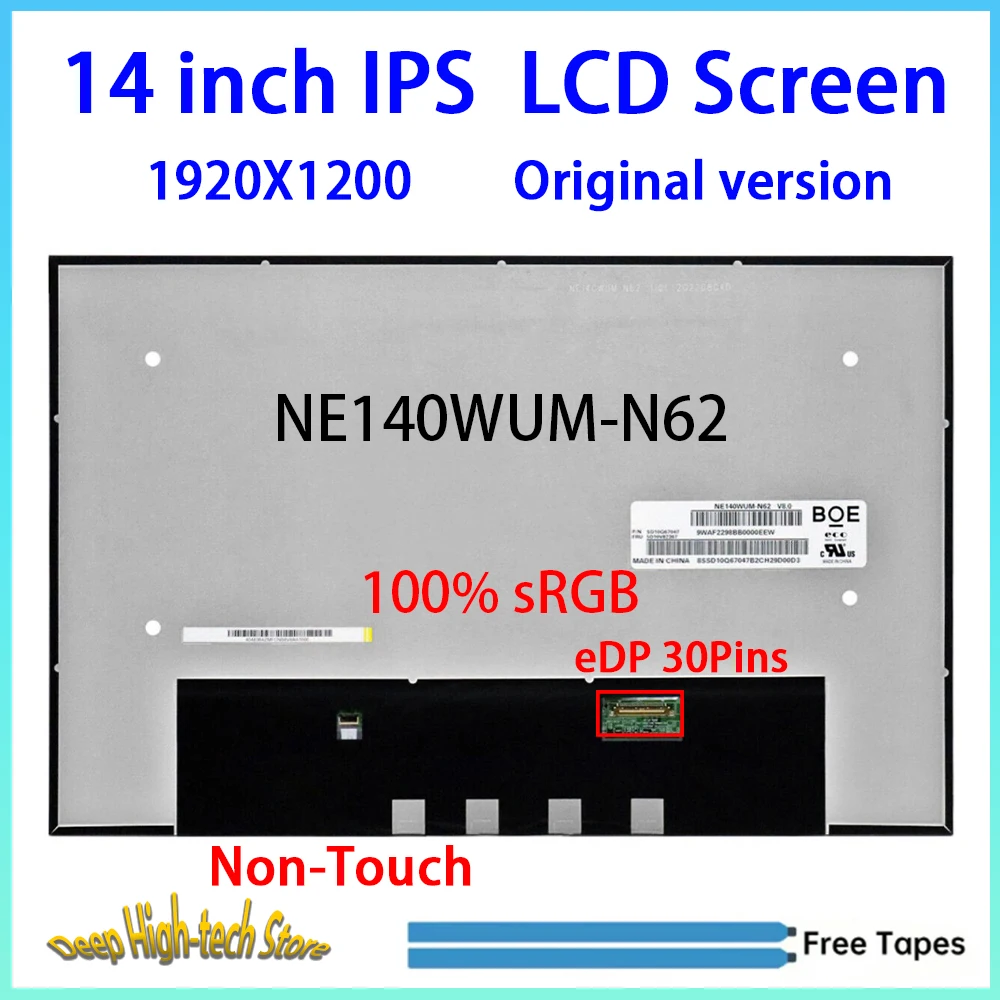 14 Inch IPS Laptop LCD Screen NE140WUM-N62 Matrix Panel Replacement 100% SRGB 1920X1200 EDP 30Pins Non-Touch