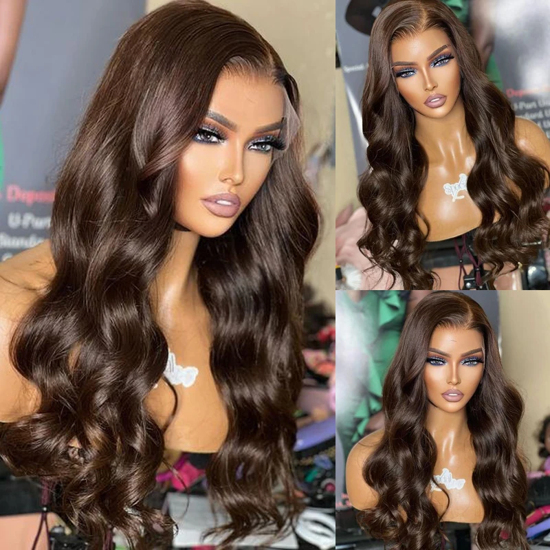 Indian Virgin 100% ludzkie włosy czekoladowy brąz ciało fala Glueless 360 peruki typu Lace front dla czarnych kobiet z dzieckiem włosy Remy włosy