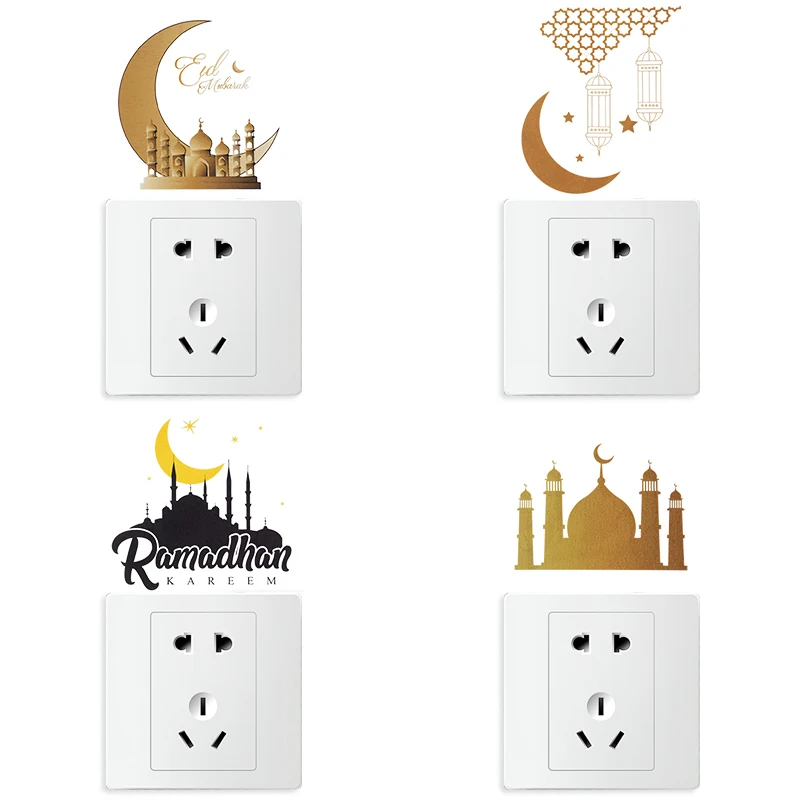 Eid Mubarak Switch Stickers Moon Castle Wall Sticker Home Decor 2024 Ramadan Kareem Supplies PVC Self-Adhesive Wall Decals