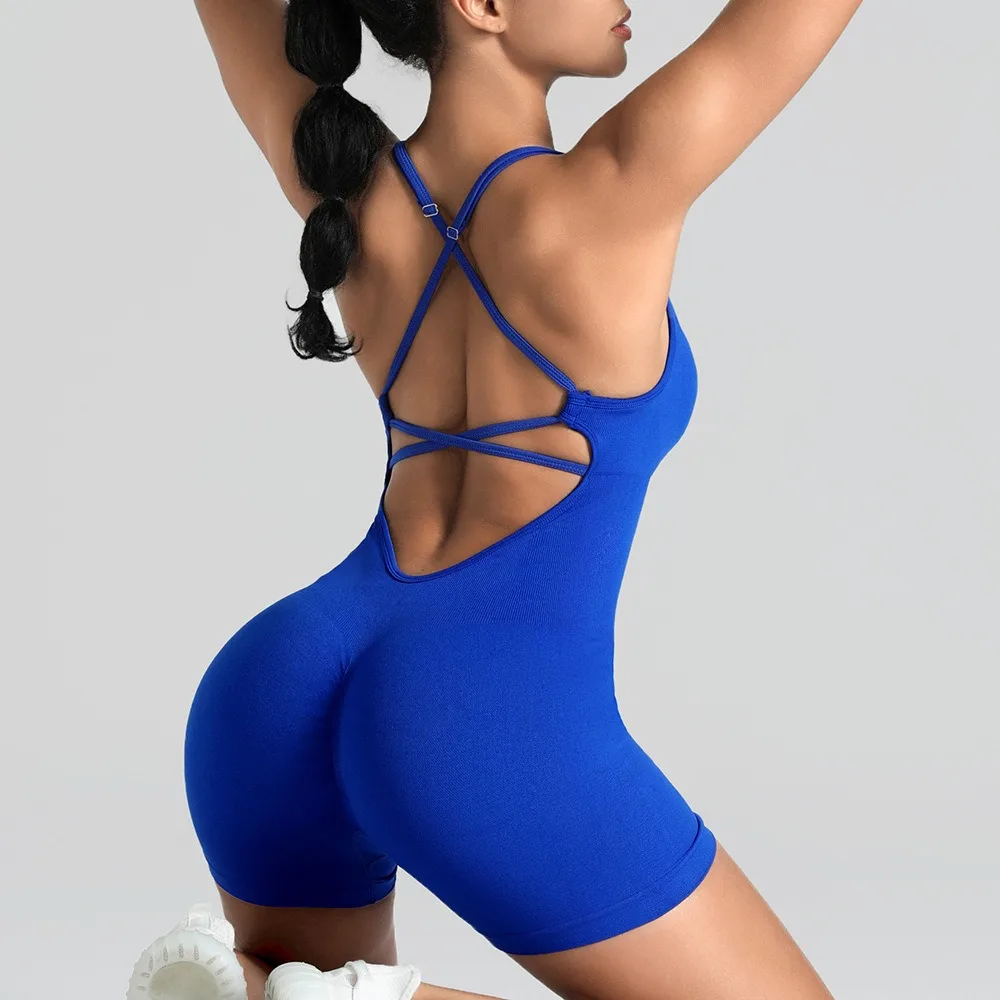 Backless One Piece Yoga Jumpsuit With Pads High Elastic Fitness Seamless Playsuits Outfits Sports Cami Romper