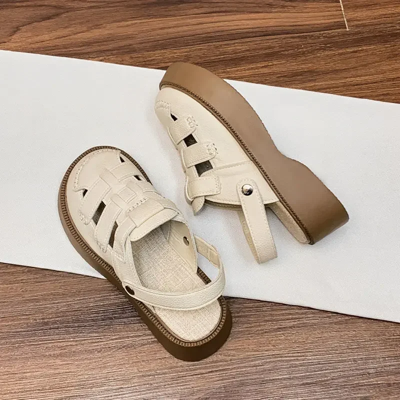 

Summer Women Wearing Thick Soled Half Slippers Outside Soft Soled Beach Roman Shoes Womens Sandals