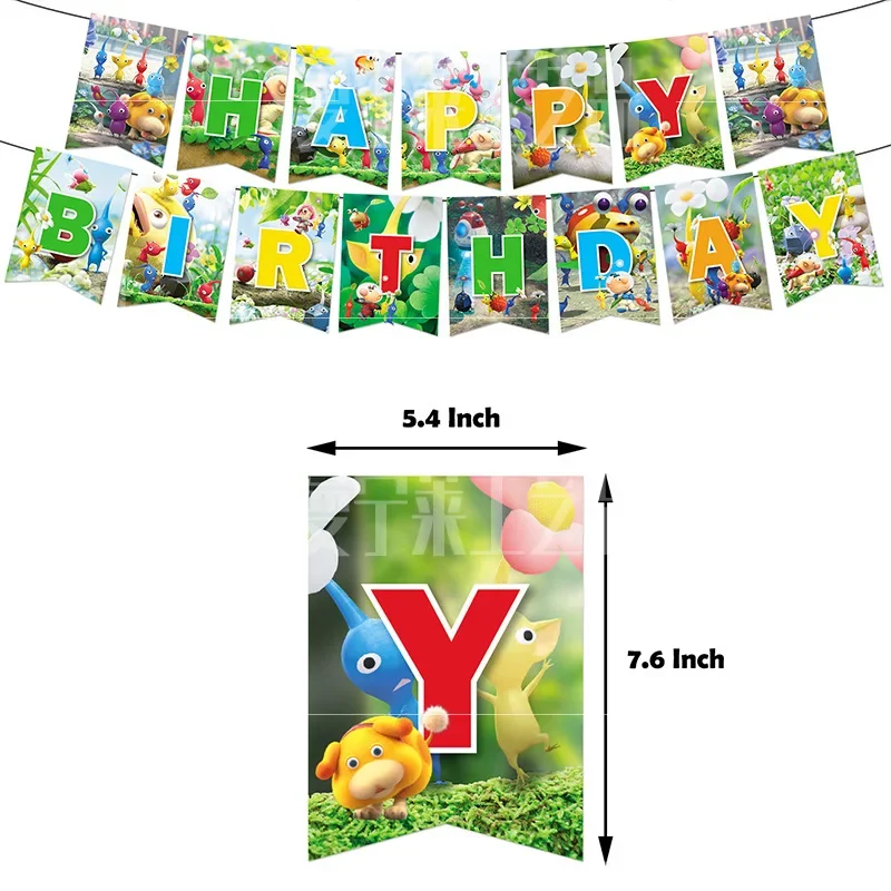 Hot Game Pikmin Birthday Party Decorative set dinnerware Banner Cake Disposable Hanging Flag Pikmin Balloons Birthday Decoration