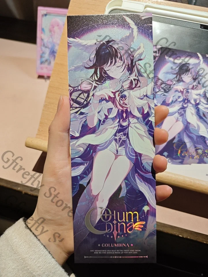 

Genshin Impact Columbina Damselette Tinplate Badge Card Cosplay Reverse Q Version Postcard Laser Ticket Breastpin Periphery