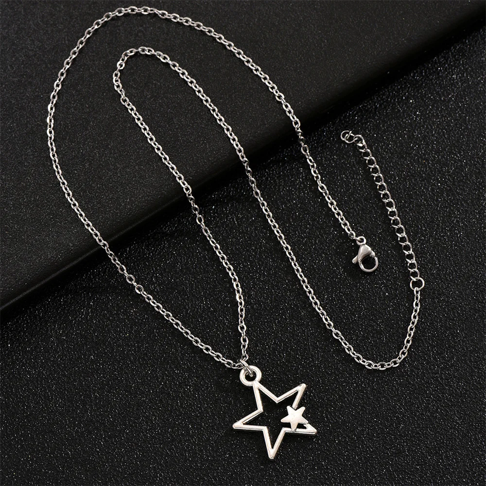 Newest Fashion Tibetan Hollow Double Star Pendant Necklace Choker Charm Black Leather Cord Factory Price Handmade Jewelry Gifts image 2