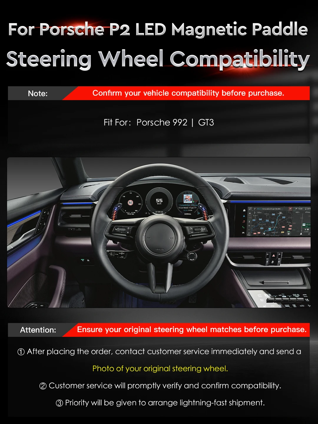 TDD LED Carbon Fiber Steering Wheel Magnetic Paddle Shifters Extension For Porsche 992 GT3 New Multi Color Shift Paddles