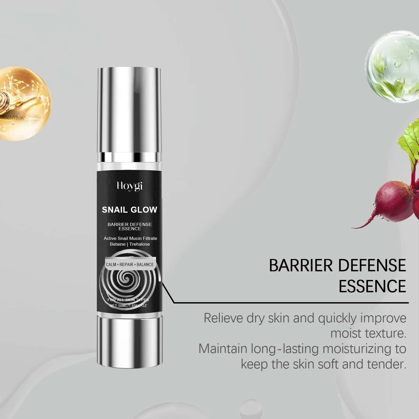 مصل ترطيب الحلزون المضاد للشيخوخة - موازنة الزيت، شد المسام، مغذي للبشرة المشعة والناعمة