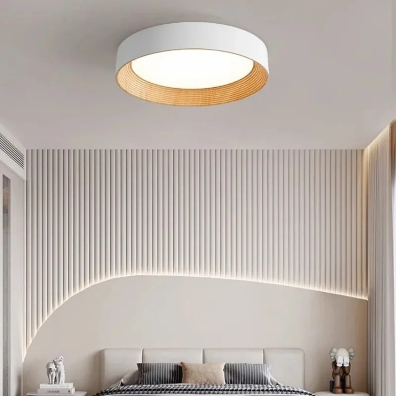 Nordic Creative Wood Grain Ceiling Lamp Minimalist Round LED Chandelier Living Room Balcony Bedroom Hotel Decor Lighting Fixture