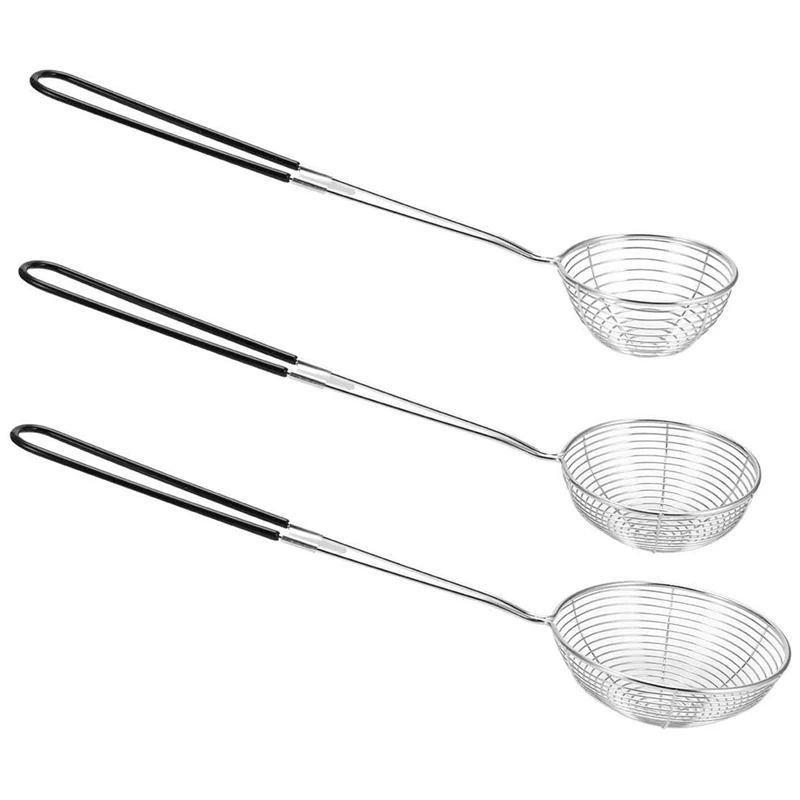 3-Piece Set of Round Hot Pot Strainer-Stainless Steel Asian Shabu-Shabu-Shabu Spider Skimming Spoon Set Mesh Spoon